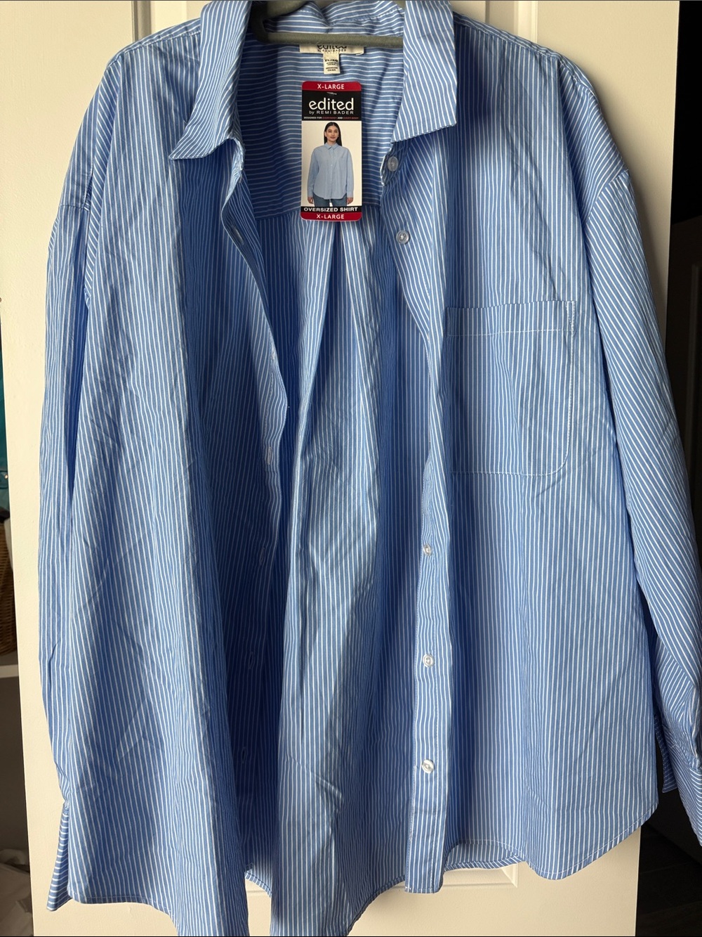 Edited Women's Light Blue Stripe Button-Down Shirt - Relaxed Fit